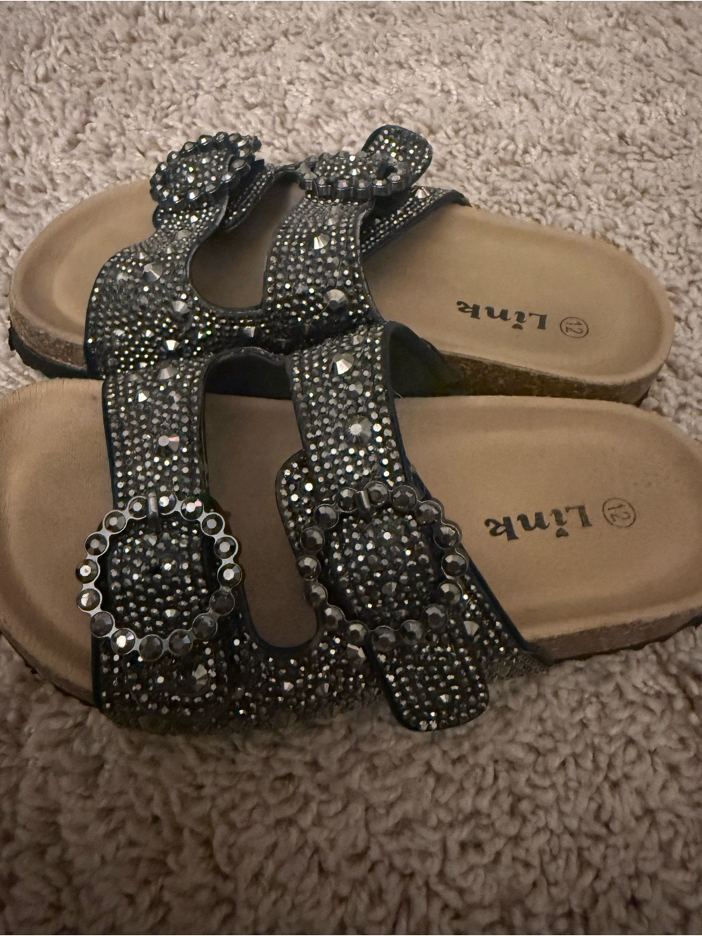 Link Black Rhinestone Double-Buckle Slide Sandals - Picture 3 of 4